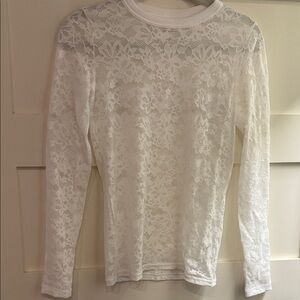 Aerie White Lace Long Sleeve Top